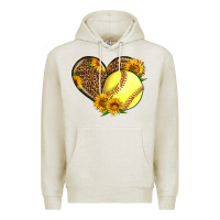 Oatmeal Heather Softball Heart With Sunflowers Premium Hoodie - LillyAllenDesigns