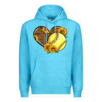 Ocean Blue Softball Heart With Sunflowers Premium Hoodie - LillyAllenDesigns