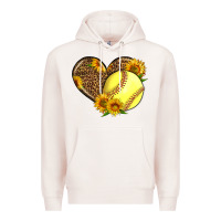 Pale Pink Softball Heart With Sunflowers Premium Hoodie - LillyAllenDesigns