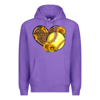 Purple Softball Heart With Sunflowers Premium Hoodie - LillyAllenDesigns