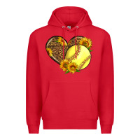Red Softball Heart With Sunflowers Premium Hoodie - LillyAllenDesigns