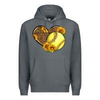 Rock Softball Heart With Sunflowers Premium Hoodie - LillyAllenDesigns