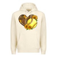 Sandshell Softball Heart With Sunflowers Premium Hoodie - LillyAllenDesigns