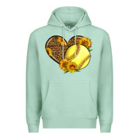 Seafoam Softball Heart With Sunflowers Premium Hoodie - LillyAllenDesigns