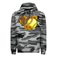 Slate Camo Softball Heart With Sunflowers Premium Hoodie - LillyAllenDesigns