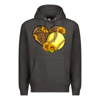 Smoke Softball Heart With Sunflowers Premium Hoodie - LillyAllenDesigns