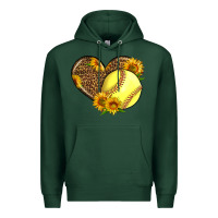 Sports Green Softball Heart With Sunflowers Premium Hoodie - LillyAllenDesigns
