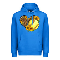 True Royal Softball Heart With Sunflowers Premium Hoodie - LillyAllenDesigns