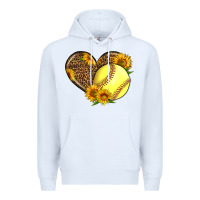 White Softball Heart With Sunflowers Premium Hoodie - LillyAllenDesigns