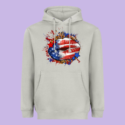 Leopard American Flag Lips Heavyweight Hoodie Designed By Neo Western