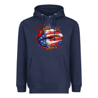 Navy Leopard American flag lips Heavyweight Hoodie - Neo Western