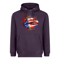 Plum Leopard American flag lips Heavyweight Hoodie - Neo Western