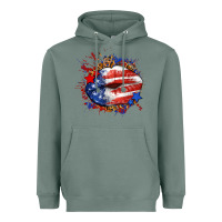 Sage Leopard American flag lips Heavyweight Hoodie - Neo Western