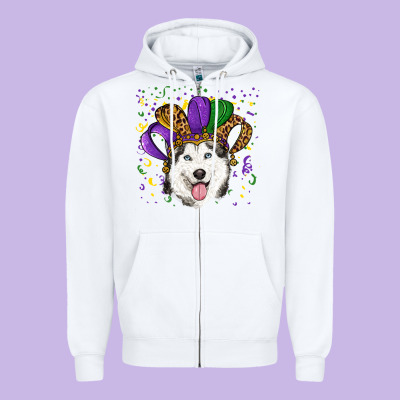 Zipper Hoodie Mardi gras hat husky