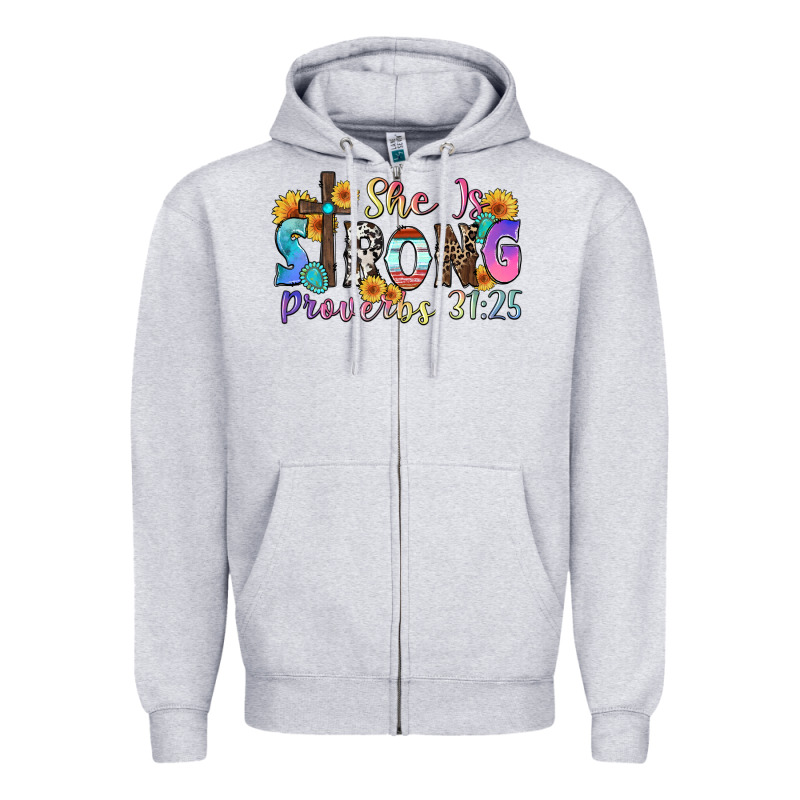 She Is Strong Proverbs 31 25 Zipper Hoodie by Zillion Design Studio | Teevron