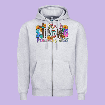 She Is Strong Proverbs 31 25 Zipper Hoodie Designed By Zillion Design Studio