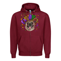 Burgundy Mardi gras hat pug Zipper Hoodie - RanaPortraitStore