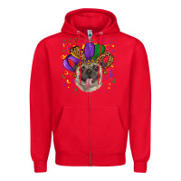 Red Mardi gras hat pug Zipper Hoodie - RanaPortraitStore