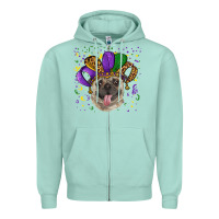 Seafoam Mardi gras hat pug Zipper Hoodie - RanaPortraitStore