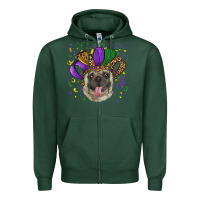 Sports Green Mardi gras hat pug Zipper Hoodie - RanaPortraitStore