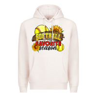 Pale Pink Softball Is My Favorite Season Premium Hoodie - LillyAllenDesigns