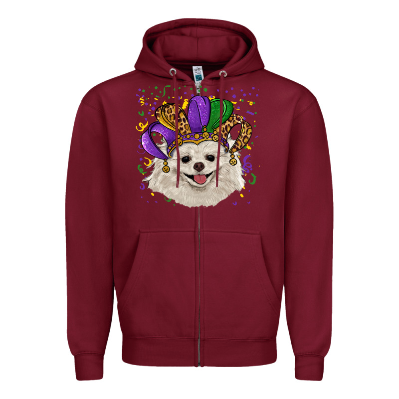 Mardi Gras White Pomeranian With Hat Zipper Hoodie by RanaPortraitStore | Teevron
