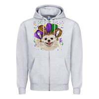 Heather Grey Mardi Gras White Pomeranian with Hat Zipper Hoodie - RanaPortraitStore