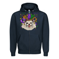 Navy Mardi Gras White Pomeranian with Hat Zipper Hoodie - RanaPortraitStore