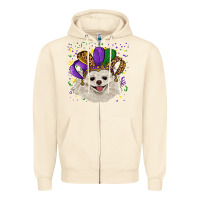 Sandshell Mardi Gras White Pomeranian with Hat Zipper Hoodie - RanaPortraitStore