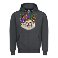 Smoke Mardi Gras White Pomeranian with Hat Zipper Hoodie - RanaPortraitStore