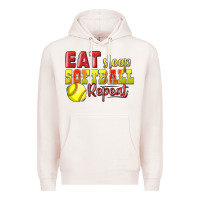 Pale Pink Eat Sleep Softball Repeat Premium Hoodie - LillyAllenDesigns