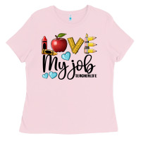 Bubblegum Pink love my job teacher life Ladies Tee - BarkalooDesign