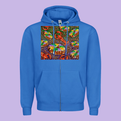 Zipper Hoodie Mardi gras king cake and crawfish