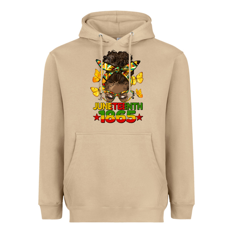 Juneteenth 1865 Afro Bun Heavyweight Hoodie by HRA Design Shop | Teevron