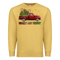 Antique Gold Merry And Bright Christmas Trees Truck Premium Sweatshirt - FaDigitalArtStudio