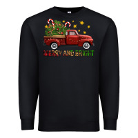 Black Merry And Bright Christmas Trees Truck Premium Sweatshirt - FaDigitalArtStudio