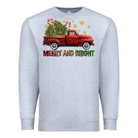 Heather Grey Merry And Bright Christmas Trees Truck Premium Sweatshirt - FaDigitalArtStudio
