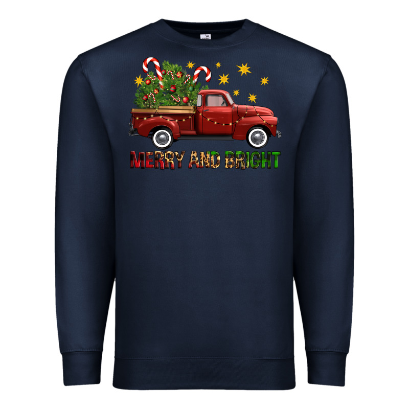 Merry And Bright Christmas Trees Truck Premium Sweatshirt by FaDigitalArtStudio | Teevron