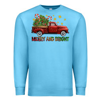 Ocean Blue Merry And Bright Christmas Trees Truck Premium Sweatshirt - FaDigitalArtStudio