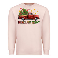 Pale Pink Merry And Bright Christmas Trees Truck Premium Sweatshirt - FaDigitalArtStudio