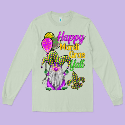 Happy Mardi Gras Y'all Long Sleeve Tee Designed By Barkaloodesign