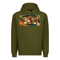 Army Green western cow cockerel chick  serape leopard sunflowers license plate te Premium Hoodie - BarkalooDesign