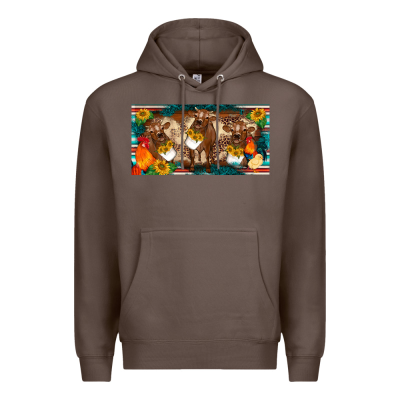 Western Cow Cockerel Chick  Serape Leopard Sunflowers License Plate Te Premium Hoodie by BarkalooDesign | Teevron