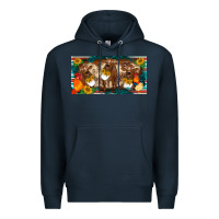 Navy western cow cockerel chick  serape leopard sunflowers license plate te Premium Hoodie - BarkalooDesign