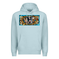 Blue Mist western cow turquoise’s white flowers license plate template Premium Hoodie - BarkalooDesign