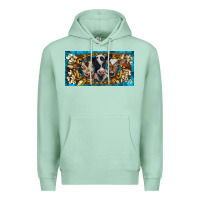 Seafoam western cow turquoise’s white flowers license plate template Premium Hoodie - BarkalooDesign