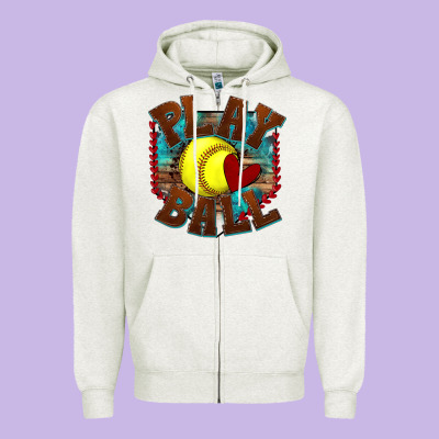 Play Ball Softball Zipper Hoodie Designed By Texasbilliewilder