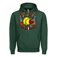 Sports Green play ball softball Zipper Hoodie - texasbilliewilder