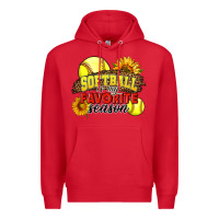 Red Softball Is My Favorite Season Premium Hoodie - LillyAllenDesigns
