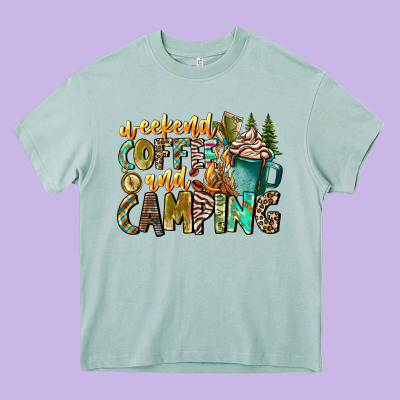 Weekends Coffee And Camping Heavy Core Tee Designed By Cowhidedigitalart